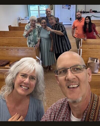 Wylie and Dawna with the congregation at Elk City SDA Church